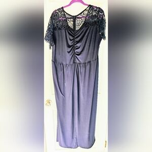 Women's Navy Lace Yoke Maxi Dress